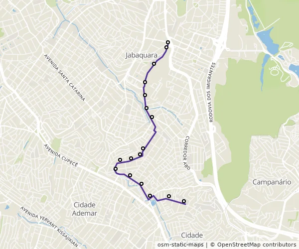 Mapa do itinerário da linha