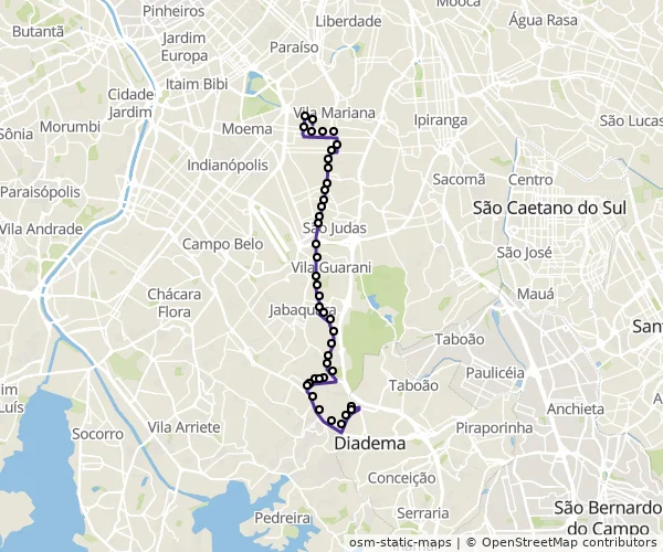 Mapa do itinerário da linha