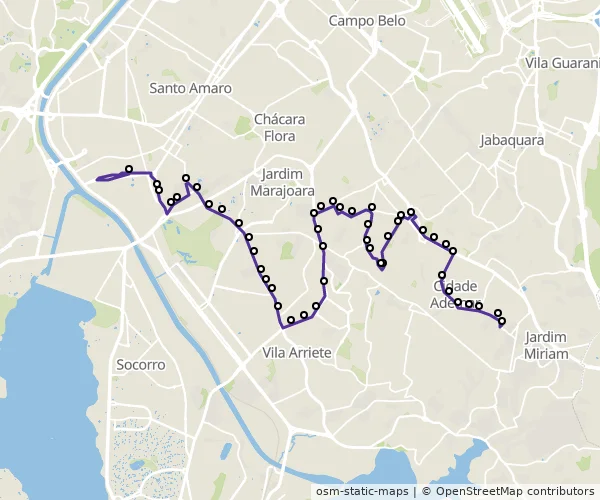 Mapa do itinerário da linha