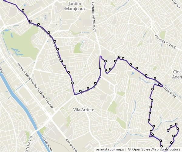 Mapa do itinerário da linha