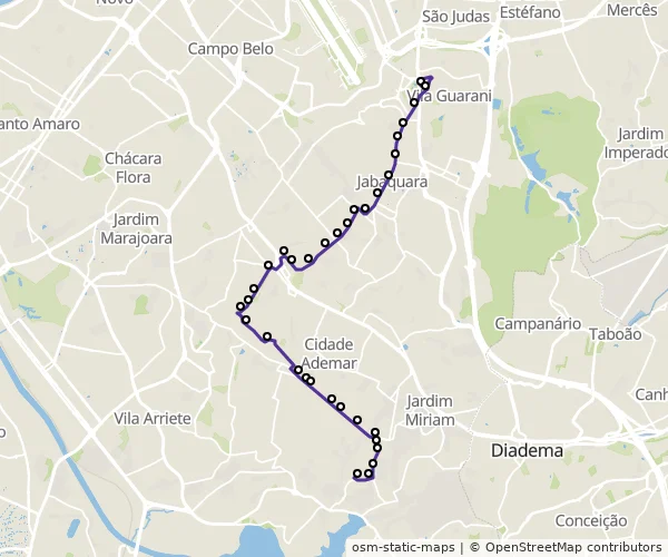 Mapa do itinerário da linha