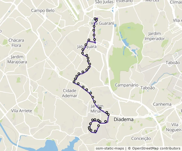 Mapa do itinerário da linha
