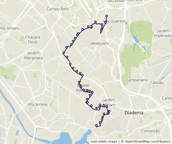 Mapa do itinerário da linha