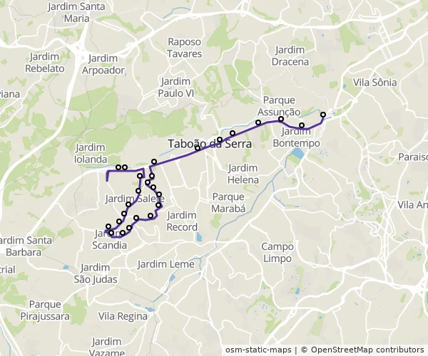 Mapa do itinerário da linha