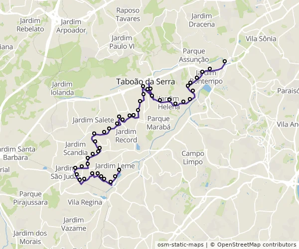 Mapa do itinerário da linha