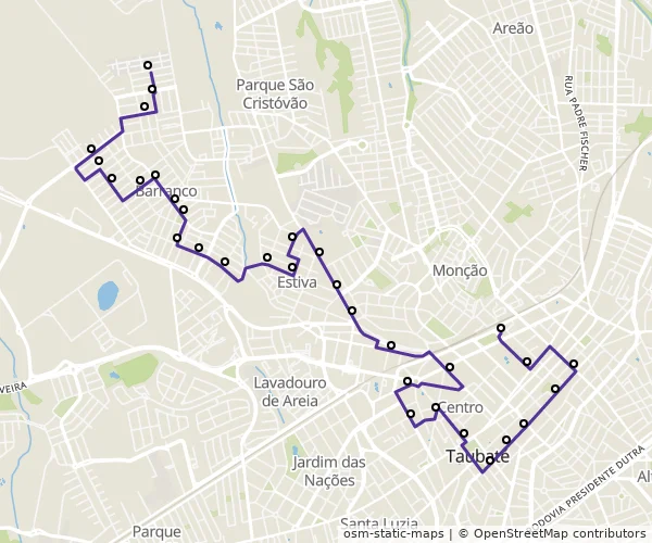 Mapa do itinerário da linha