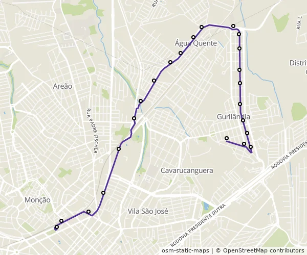 Mapa do itinerário da linha