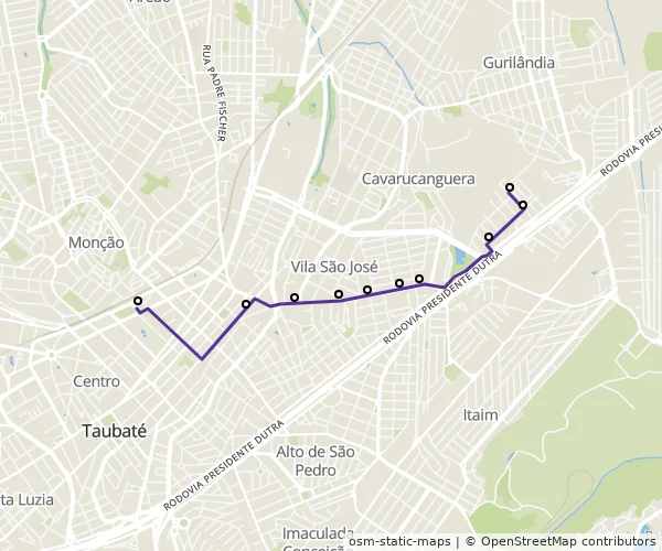 Mapa do itinerário da linha