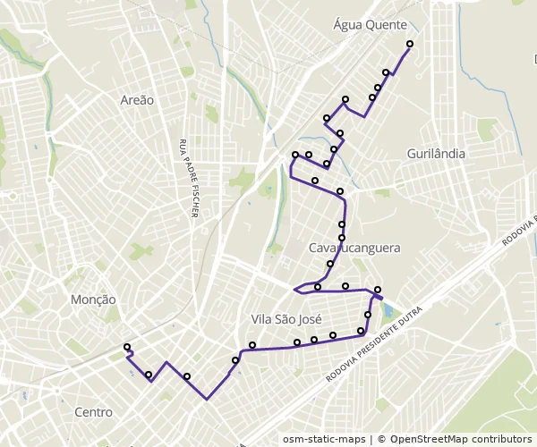 Mapa do itinerário da linha