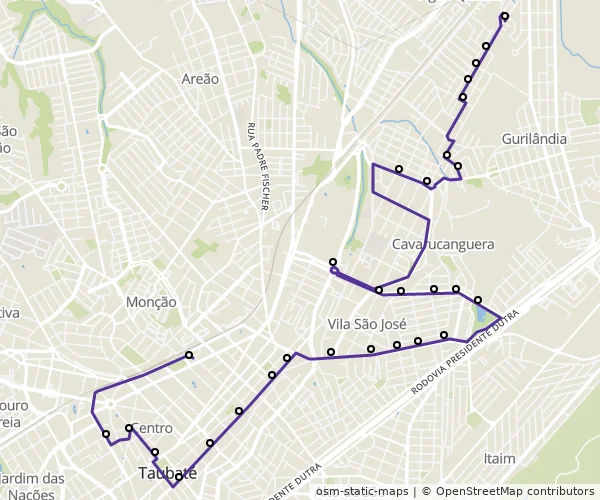 Mapa do itinerário da linha