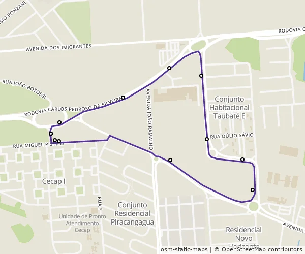 Mapa do itinerário da linha