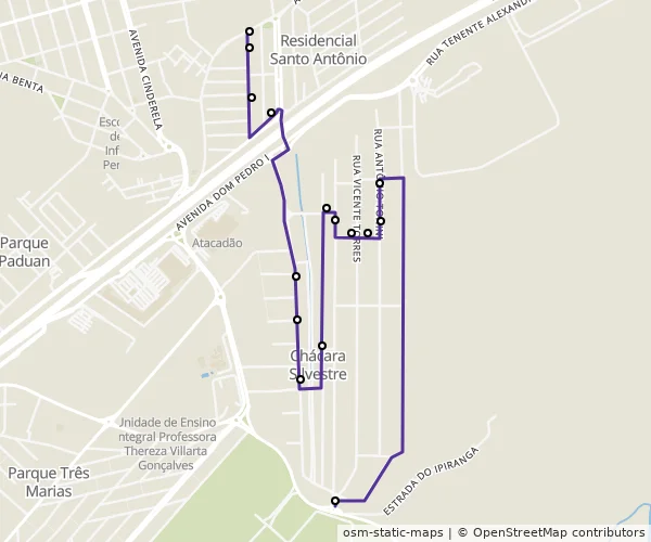 Mapa do itinerário da linha