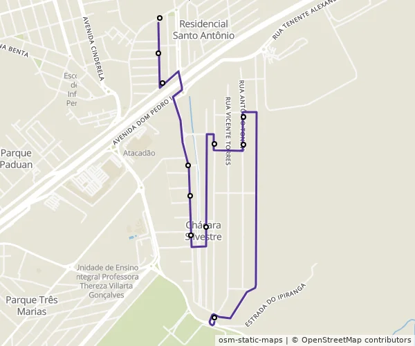 Mapa do itinerário da linha