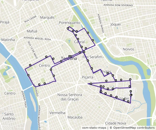 Mapa do itinerário da linha