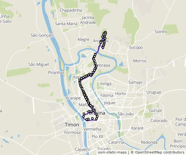 Mapa do itinerário da linha