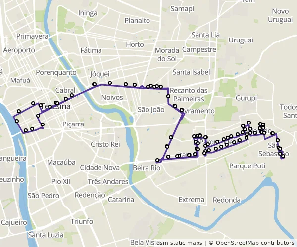 Mapa do itinerário da linha