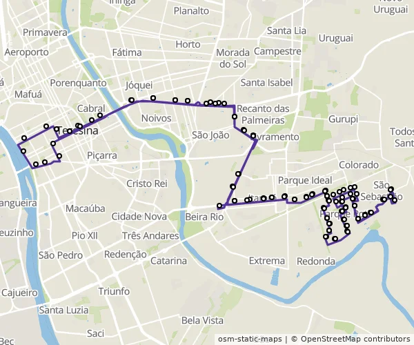 Mapa do itinerário da linha