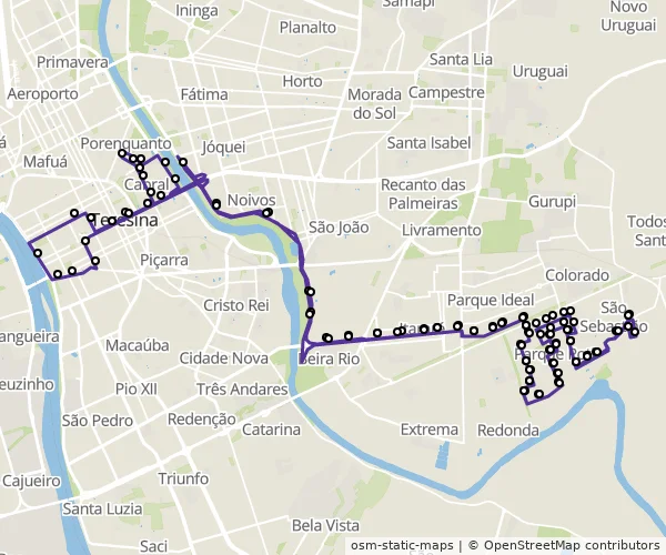 Mapa do itinerário da linha