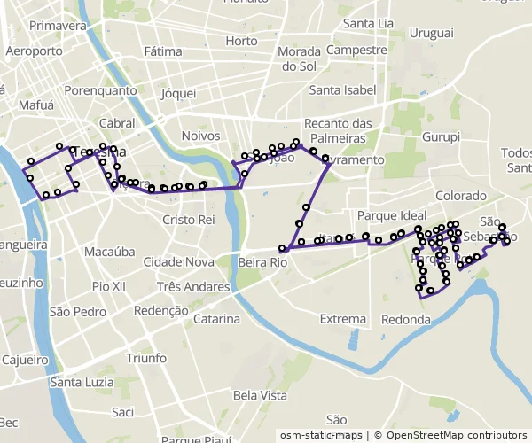 Mapa do itinerário da linha