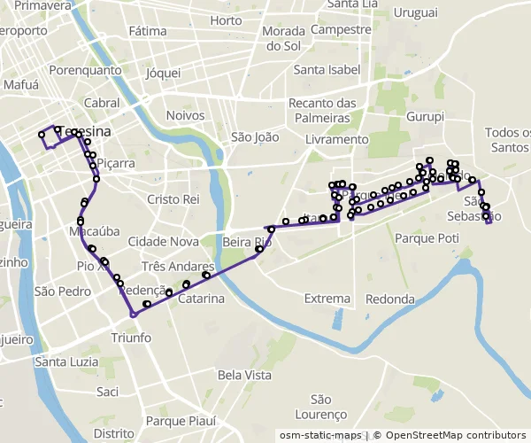 Mapa do itinerário da linha