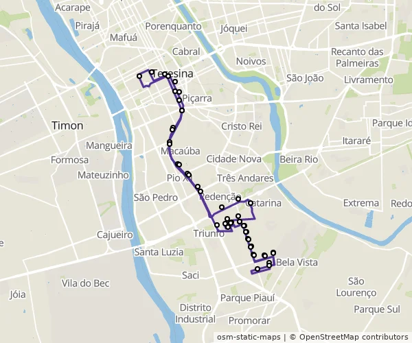 Mapa do itinerário da linha