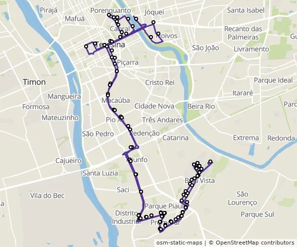 Mapa do itinerário da linha