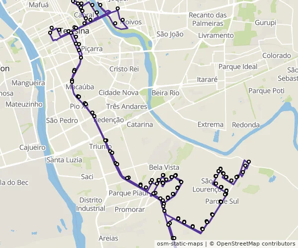 Mapa do itinerário da linha