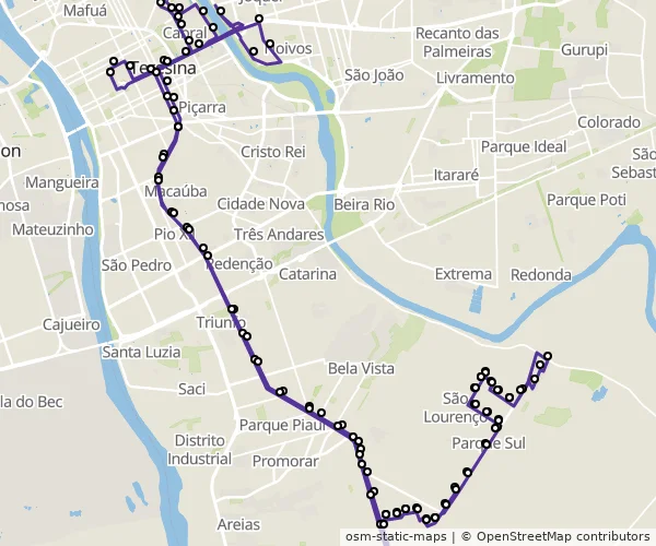 Mapa do itinerário da linha