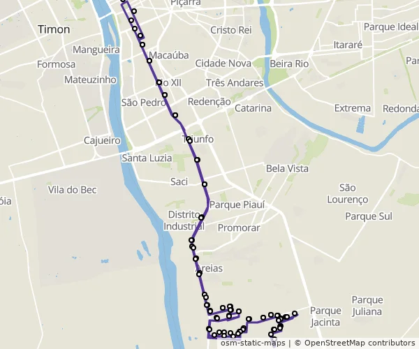 Mapa do itinerário da linha