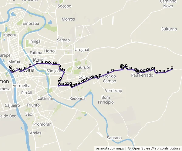 Mapa do itinerário da linha
