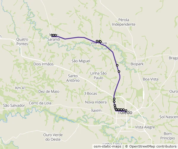 Mapa do itinerário da linha