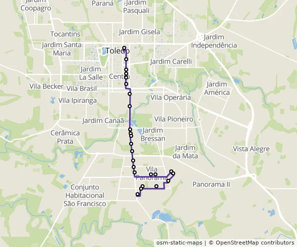 Mapa do itinerário da linha