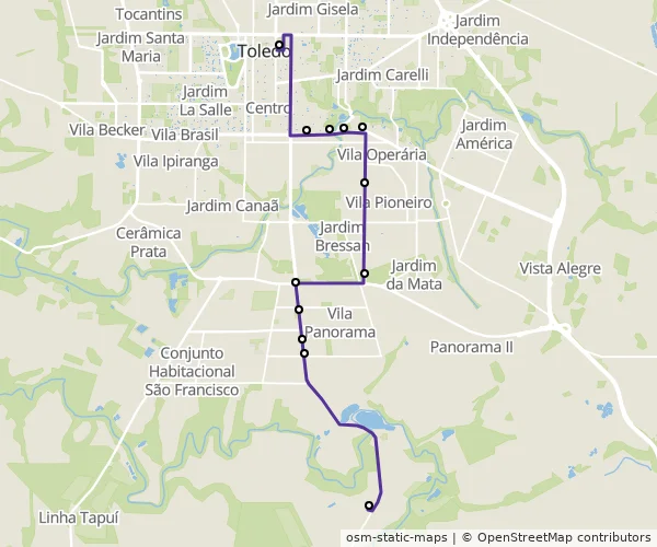 Mapa do itinerário da linha