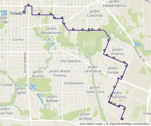 Mapa do itinerário da linha
