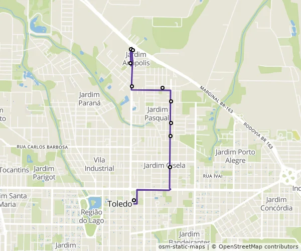 Mapa do itinerário da linha