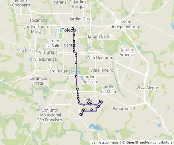 Mapa do itinerário da linha