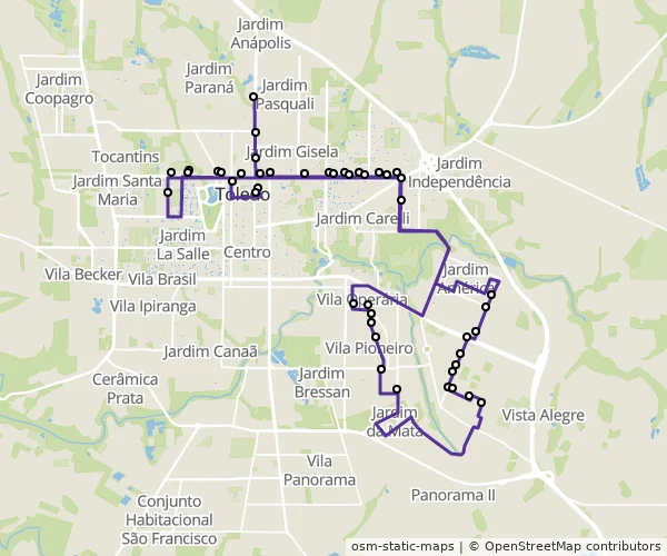 Mapa do itinerário da linha