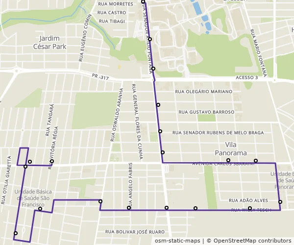 Mapa do itinerário da linha