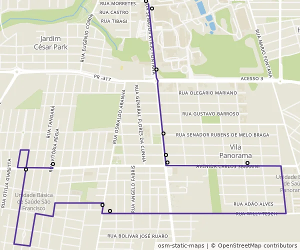 Mapa do itinerário da linha