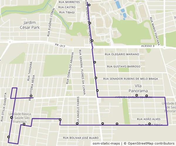 Mapa do itinerário da linha