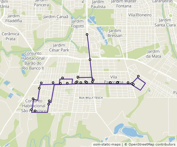 Mapa do itinerário da linha
