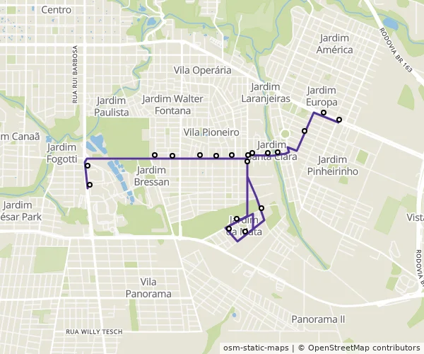 Mapa do itinerário da linha