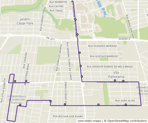 Mapa do itinerário da linha