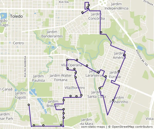 Mapa do itinerário da linha