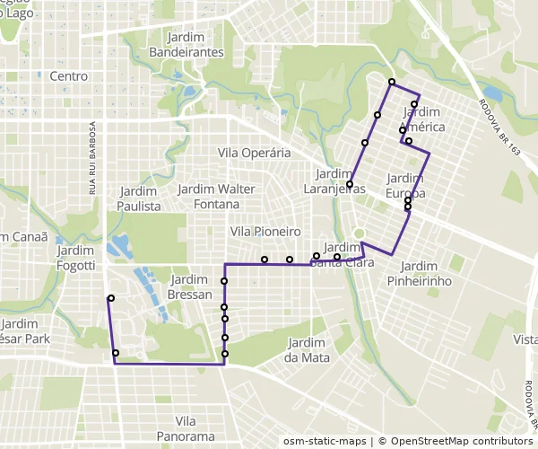 Mapa do itinerário da linha