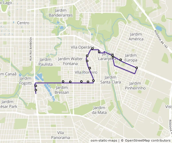 Mapa do itinerário da linha