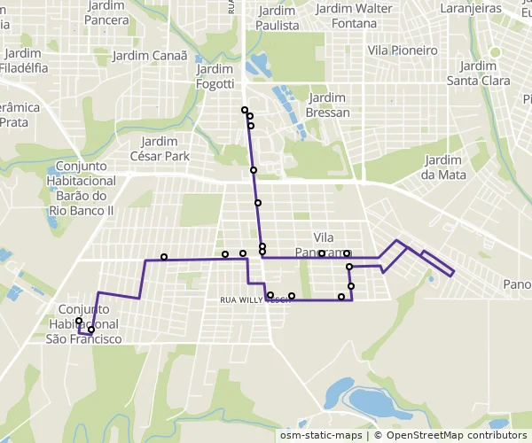 Mapa do itinerário da linha
