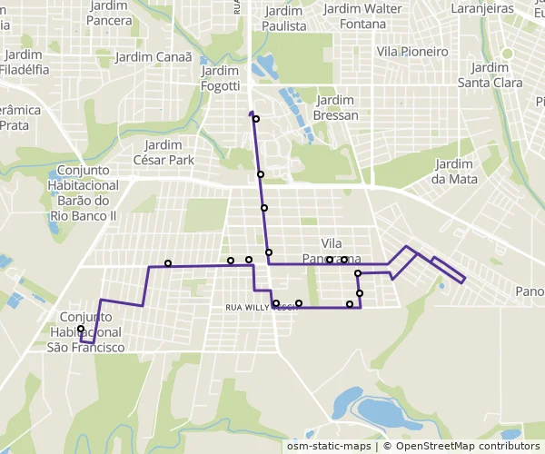 Mapa do itinerário da linha