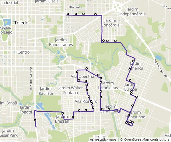 Mapa do itinerário da linha