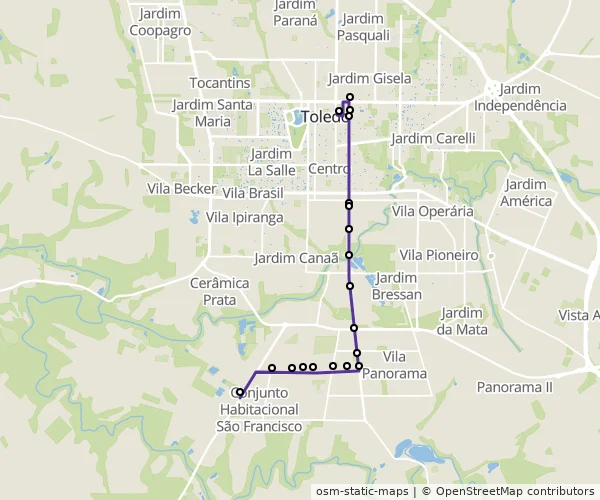 Mapa do itinerário da linha